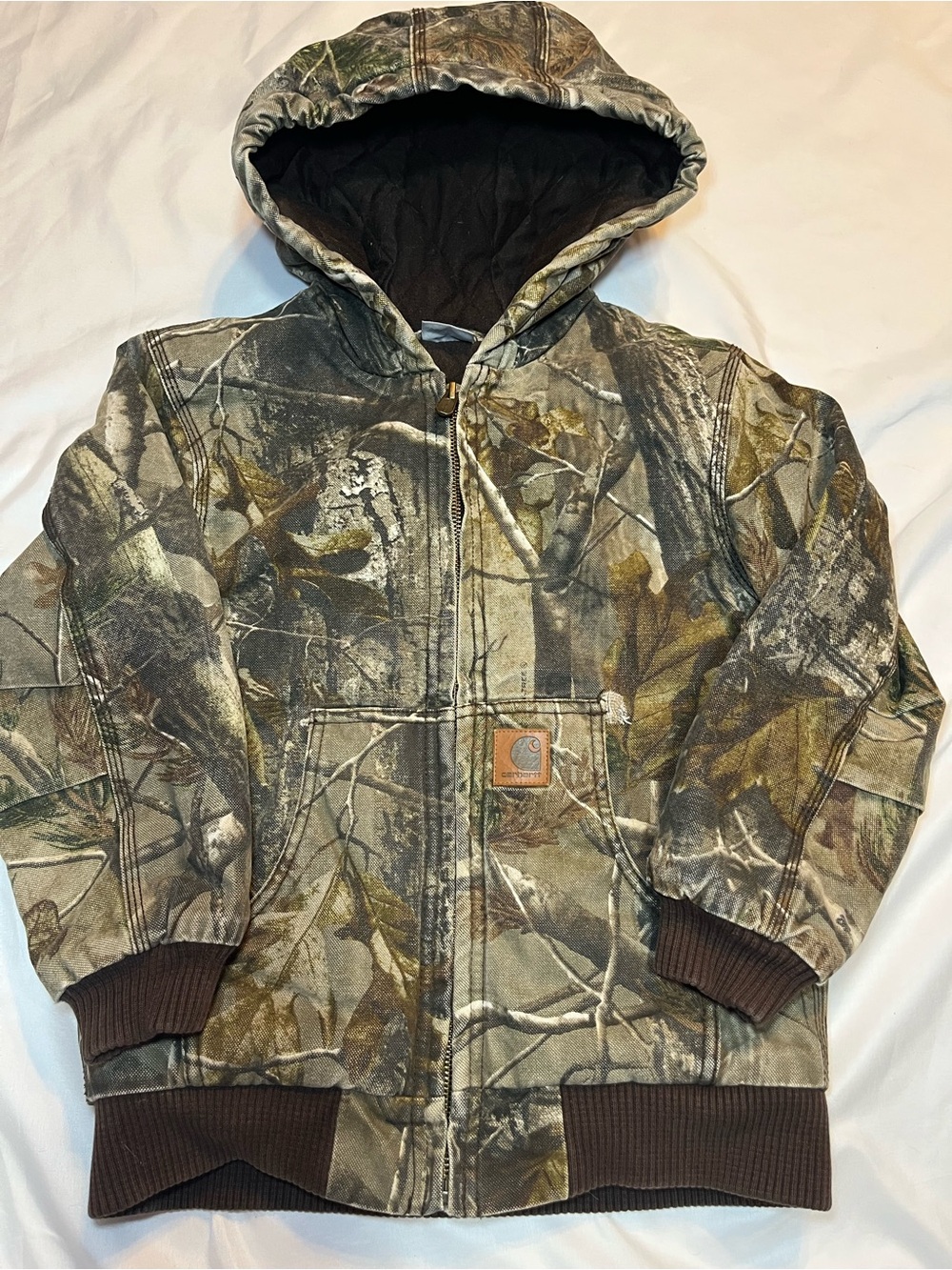 Vintage Carhartt Realtree Camo Hooded Thermal Lined Youth Jacket Small 7/8